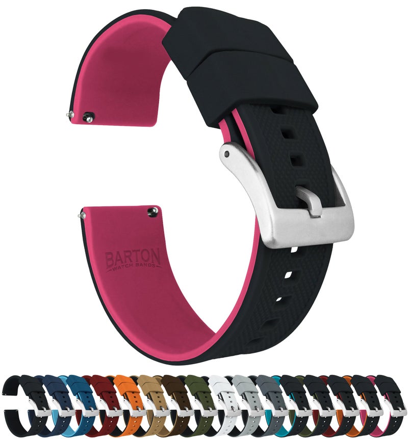 BARTON WATCH BANDS, 19mm Black/Pink - Elite Silicone Watch Bands - Quick Release - Choose Strap Color & Width - Image 1